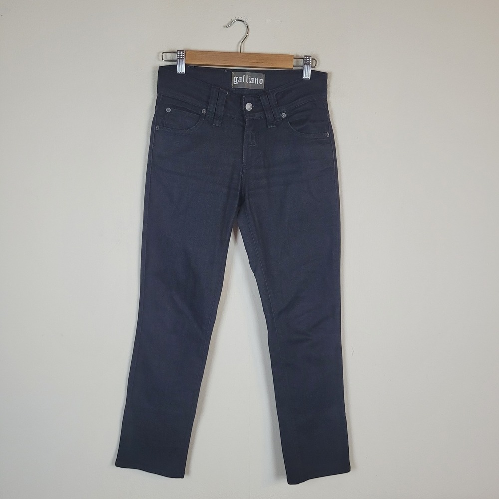 Vintage Galliano Jeans Women 26 Black Denim Slim Skinny Y2K Designer Rhinestones